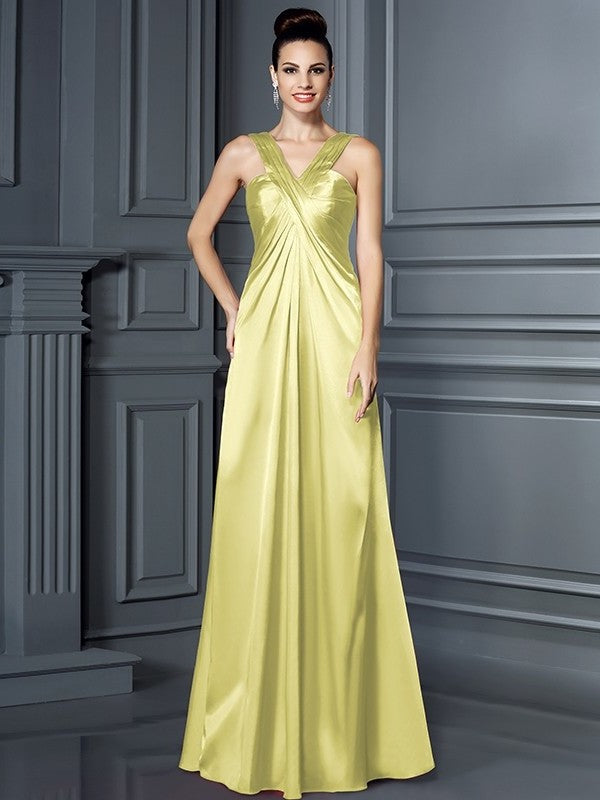 Woven A-Line/Princess Straps Long Sleeveless Elastic Satin Bridesmaid Dresses