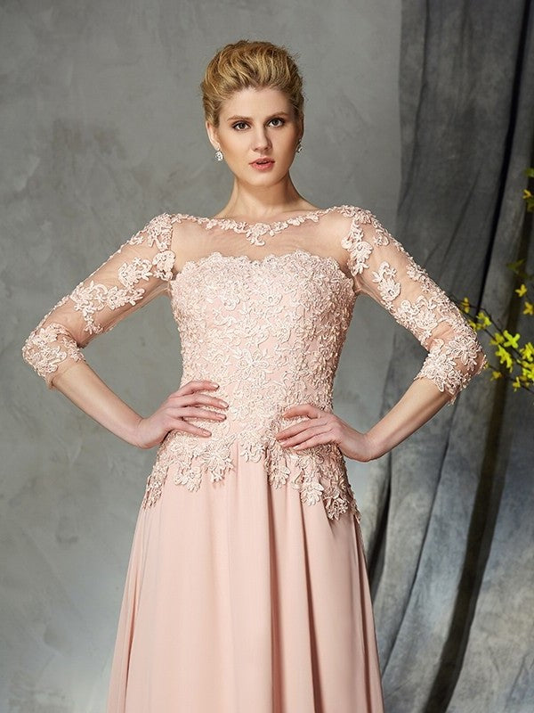 3/4 A-Line/Princess Chiffon Sleeves Applique of Mother Long Scoop the Bride Dresses
