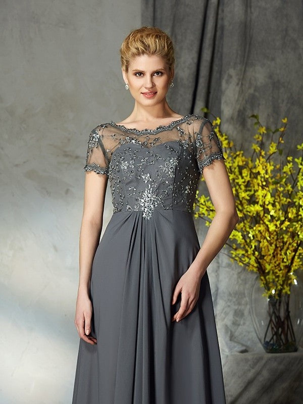 of Applique Long Sleeves Mother A-Line/Princess Scoop Chiffon Short the Bride Dresses