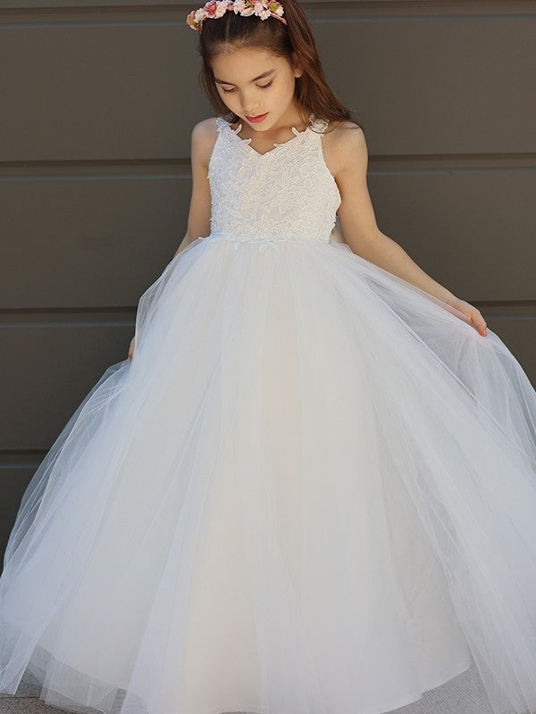 Floor-Length Sweetheart Tulle Bowknot Sleeveless A-Line/Princess Flower Girl Dresses