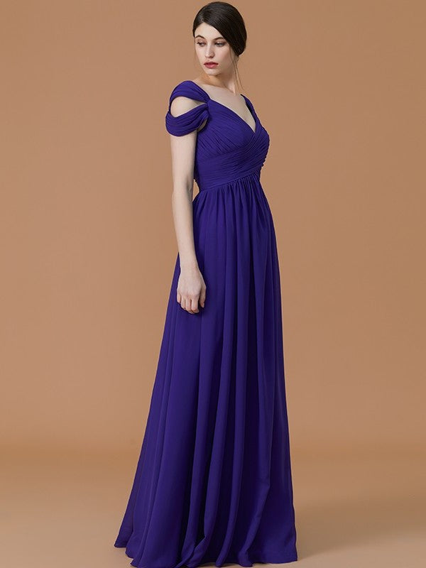 Off-the-Shoulder Floor-Length Ruched A-Line/Princess Sleeveless Chiffon Bridesmaid Dresses