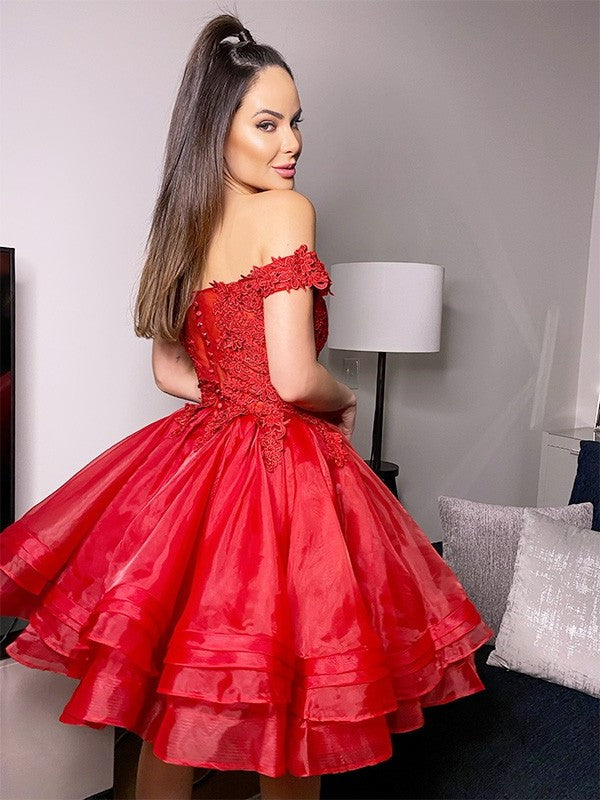 Cut Gown Short With Ball Applique Off-the-Shoulder Organza Homecoming Dresses