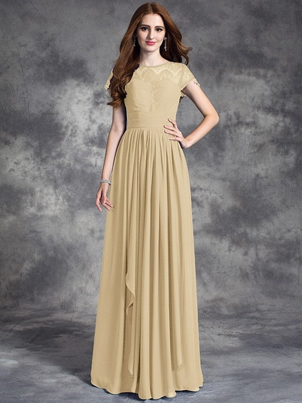 Long Sleeveless Bateau Lace A-line/Princess Chiffon Bridesmaid Dresses
