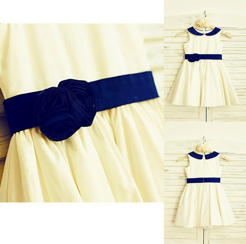 Scoop Satin Flower Hand-made A-line/Princess Sleeveless Tea-Length Flower Girl Dresses