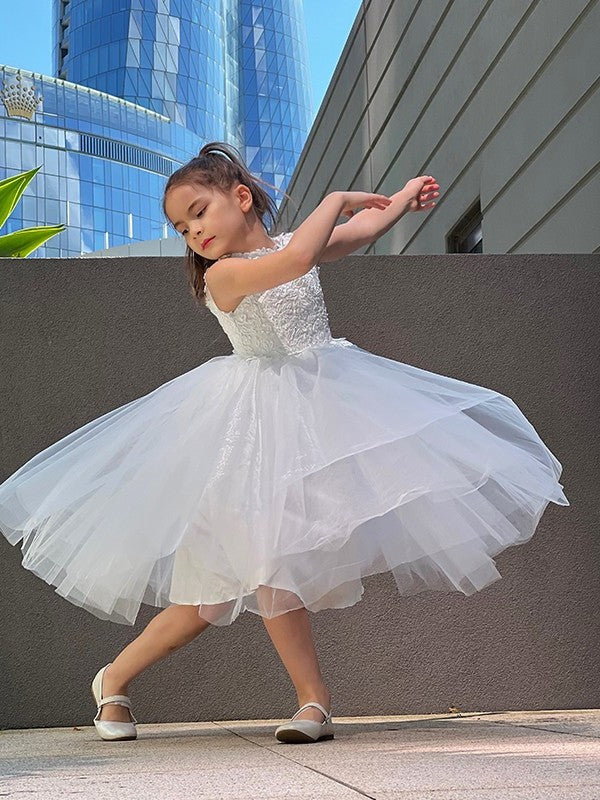 Neck High Sleeveless Knee-Length A-Line/Princess Tulle Lace Flower Girl Dresses