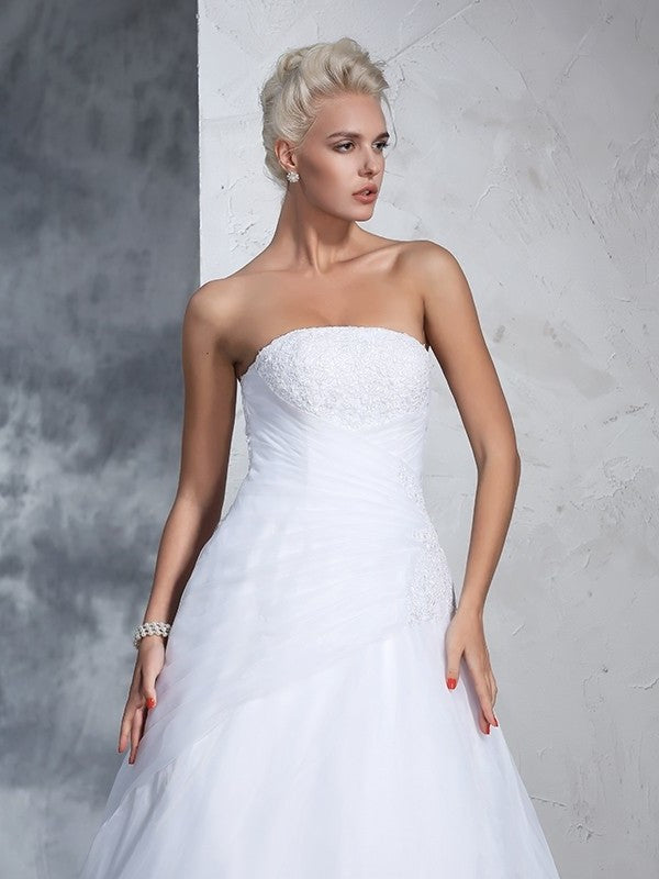 Gown Sleeveless Long Applique Ball Strapless Net Wedding Dresses