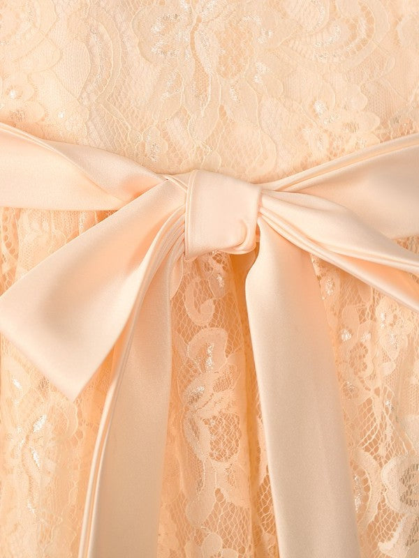 A-Line/Princess Scoop Sleeveless Sash/Ribbon/Belt Lace Tea-Length Flower Girl Dresses