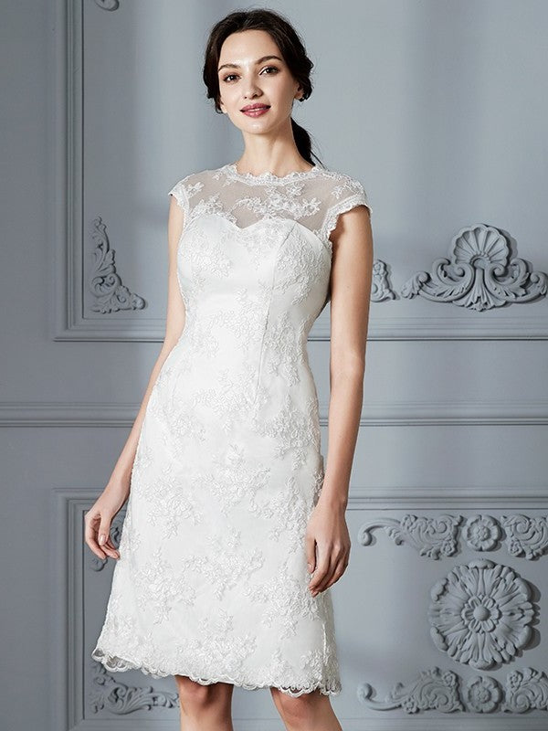 Knee-Length A-Line/Princess Scoop Lace Sleeveless Satin Wedding Dresses