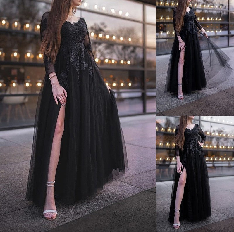 Tulle Applique Ball Sleeves Gown Long Off-the-Shoulder Floor-Length Dresses