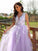 Tulle Applique A-Line/Princess V-neck Sleeveless Floor-Length Dresses