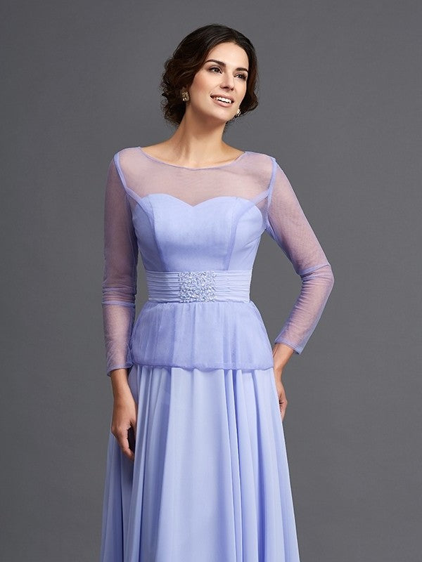 Sleeves Long Scoop of A-Line/Princess Chiffon Mother Ruffles Long the Bride Dresses