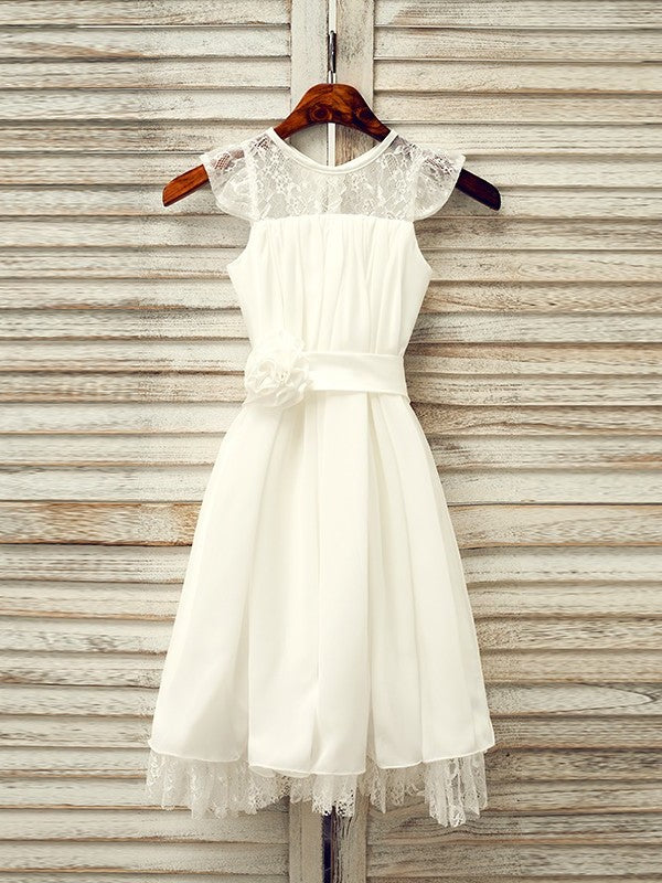 Sleeveless A-Line/Princess Lace Tea-Length Chiffon Scoop Flower Girl Dresses