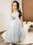 A-Line/Princess Sequin Tea-Length Spaghetti Tulle Sleeveless Straps Flower Girl Dresses
