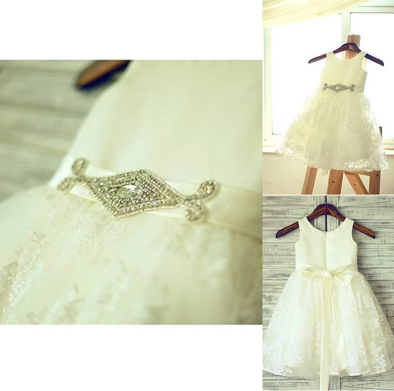 Sash/Ribbon/Belt Knee-Length Sleeveless Scoop Lace A-line/Princess Flower Girl Dresses