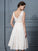 Knee-Length Sleeveless V-neck Lace A-Line/Princess Bowknot Wedding Dresses