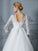 Sleeves Ball Court Train Lace V-neck 3/4 Gown Tulle Wedding Dresses