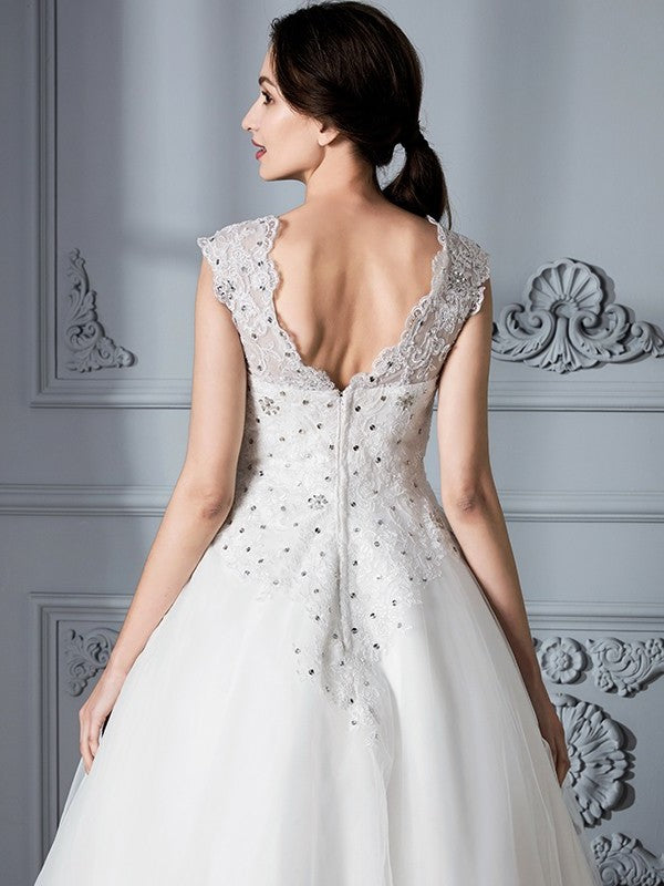 Gown Sleeveless Tea-Length Ball Scoop Tulle Wedding Dresses