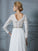 Lace V-neck Sweep/Brush A-Line/Princess Train Sleeves 3/4 Chiffon Wedding Dresses