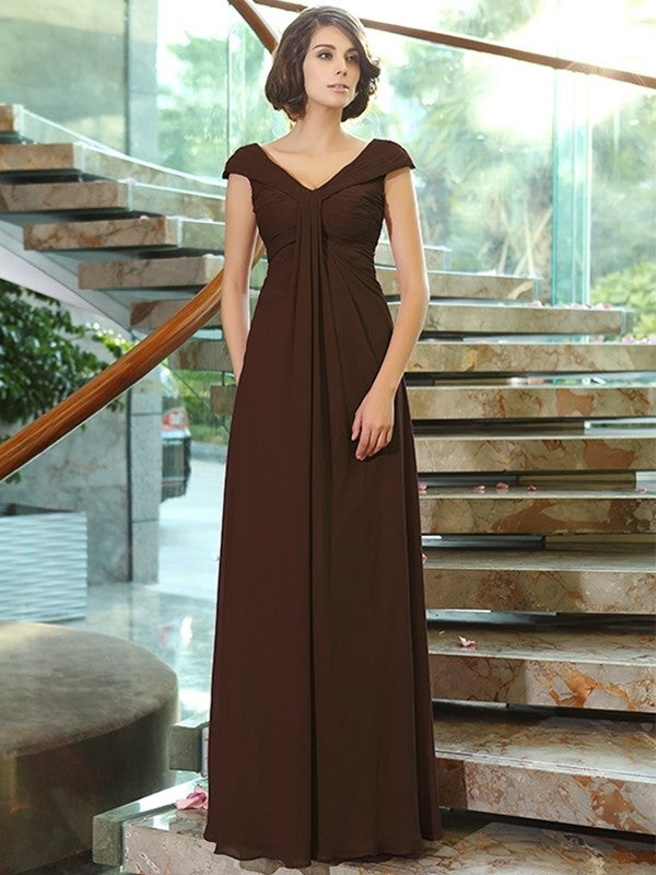 Long V-neck Sleeveless A-Line/Princess Chiffon Bridesmaid Dresses
