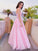 A-Line/Princess Applique Tulle Halter Sleeveless Floor-Length Dresses