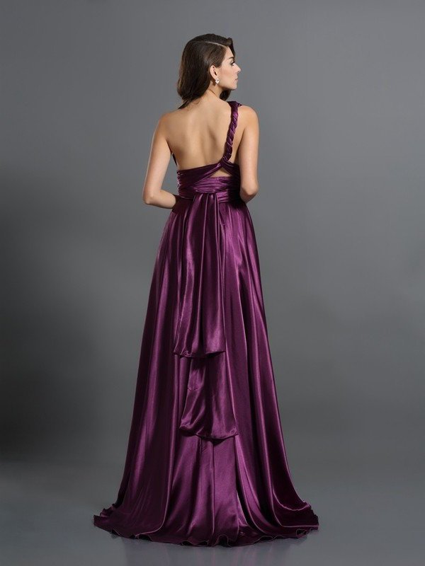 Long Sleeveless Pleats like A-Line/Princess Silk Satin Bridesmaid Dresses