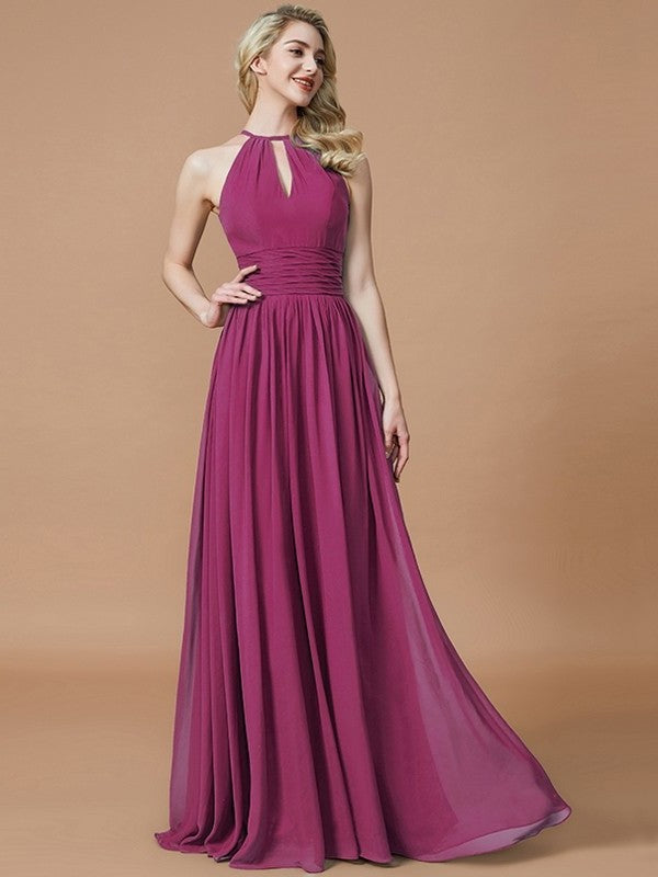 Sleeveless A-Line/Princess Chiffon Scoop Floor-Length Bridesmaid Dresses